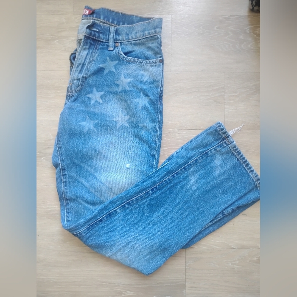 Lucky Brand Distressed Star Pattern Denim Pants 31x32